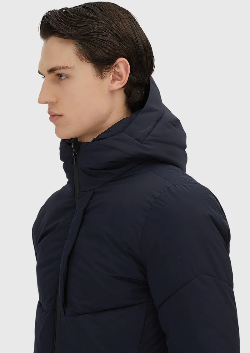 RAMSEY Navy Blue Regular Fit Hooded Casual Weaving Coat