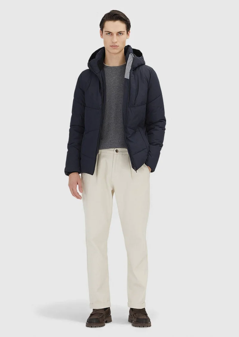 RAMSEY Navy Blue Regular Fit Hooded Casual Weaving Coat