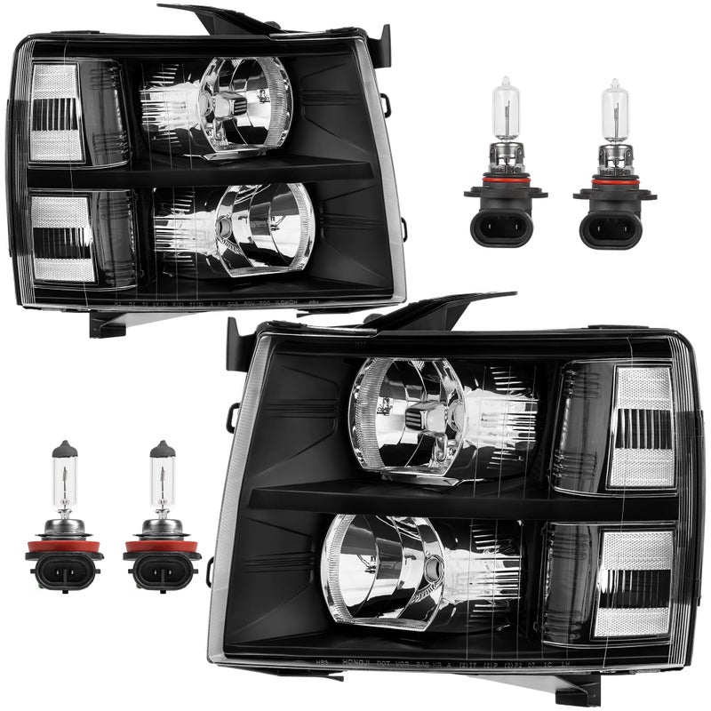 KUIPERAUTO Headlight Assembly Compatible with 20072013 Chevy Chevrolet Silverado 1500 2500HD 3500HD Front Lamp with Bulb Black HousingClear LensClear Corner - Image 2
