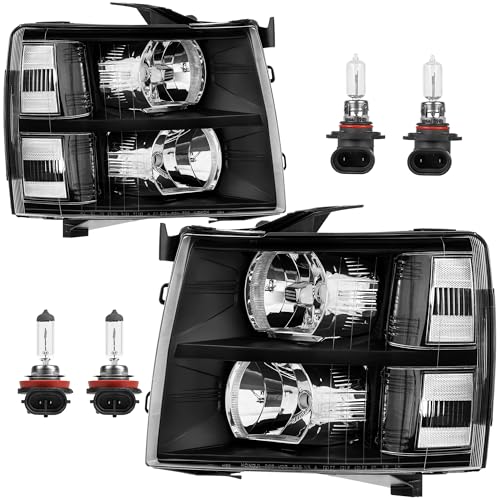 KUIPERAUTO Headlight Assembly Compatible with 20072013 Chevy Chevrolet Silverado 1500 2500HD 3500HD Front Lamp with Bulb Black HousingClear LensClear Corner - Image 1