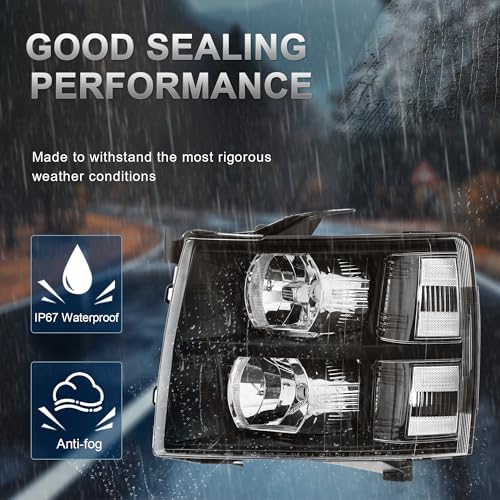 KUIPERAUTO Headlight Assembly Compatible with 20072013 Chevy Chevrolet Silverado 1500 2500HD 3500HD Front Lamp with Bulb Black HousingClear LensClear Corner - Image 3