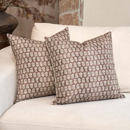 DOMVITUS Floral Pillow Covers Set of 2, Throw Pillow Covers 20x20, Floral Print Neutral Accent Decorative Pillow Covers for Living Room, Bed, Cognac Brown - Image 1