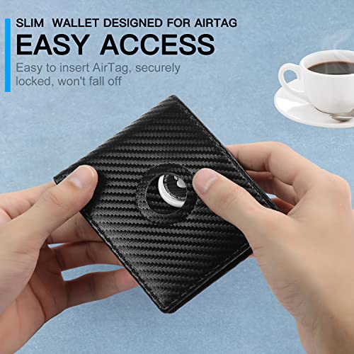 Huztencor AirTag Wallet Minimalist Front Pocket Mens Wallet for Apple Air Tag Carbon Fiber Black - Image 5