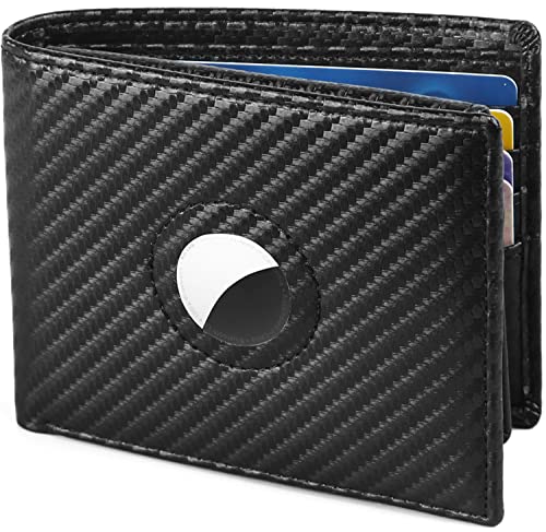 Huztencor AirTag Wallet Minimalist Front Pocket Mens Wallet for Apple Air Tag Carbon Fiber Black - Image 1