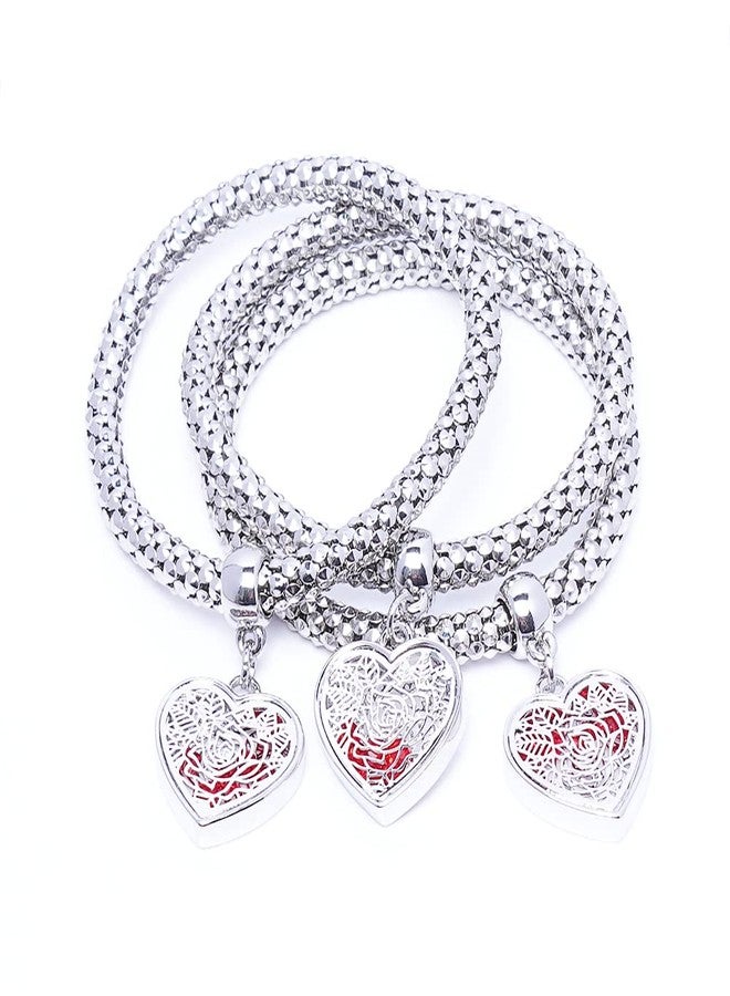 SILANER Crystal Charms Multilayer Bracelets - 3PCS Gold/Silver/Rose Gold Corn Chain Bracelet for Women, Tree of Life Heart Shaped Stretch Bracelet, 7.5 inches, Copper, crystal - Image 1