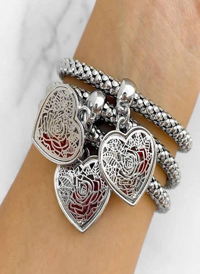 SILANER Crystal Charms Multilayer Bracelets - 3PCS Gold/Silver/Rose Gold Corn Chain Bracelet for Women, Tree of Life Heart Shaped Stretch Bracelet, 7.5 inches, Copper, crystal - Image 3