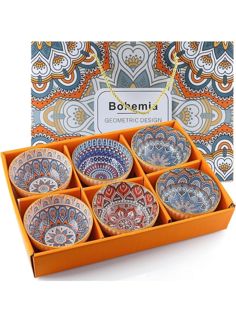 Ceramic Serving Bowls, Rice Bowl with Gift Box, Bohemian Style Pottery Bowls, Porcelain Serving Bowls for Rice, Creal, Dessert, 10oz/300ml, Set of 6 - Image 1