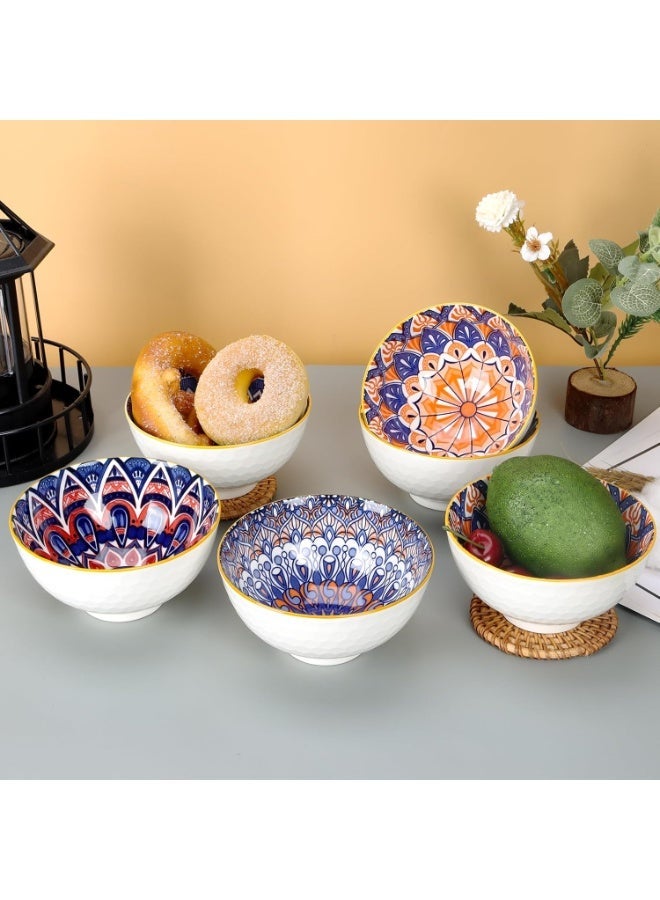 Ceramic Serving Bowls, Rice Bowl with Gift Box, Bohemian Style Pottery Bowls, Porcelain Serving Bowls for Rice, Creal, Dessert, 10oz/300ml, Set of 6 - Image 5