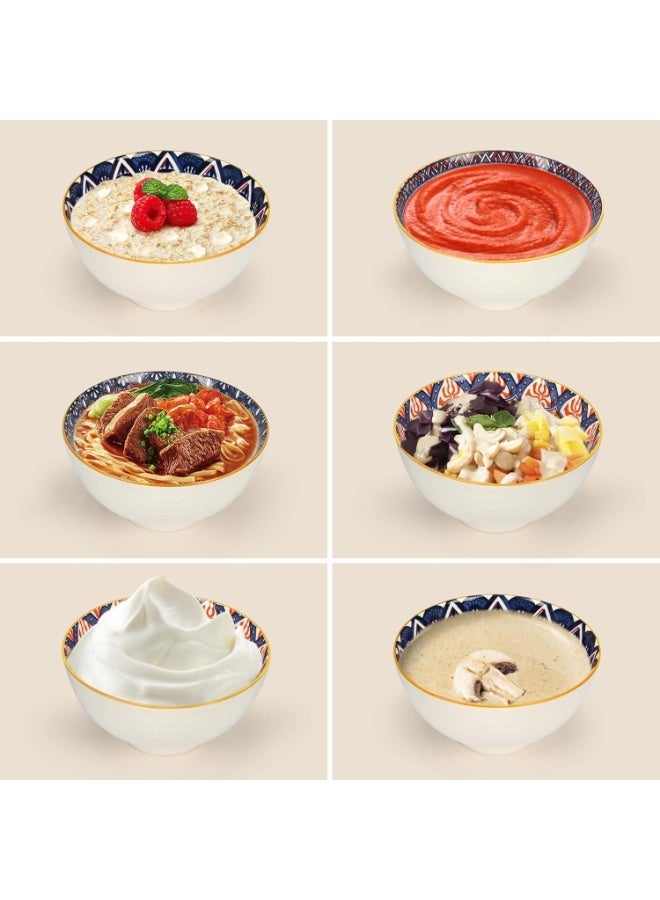 Ceramic Serving Bowls, Rice Bowl with Gift Box, Bohemian Style Pottery Bowls, Porcelain Serving Bowls for Rice, Creal, Dessert, 10oz/300ml, Set of 6 - Image 3