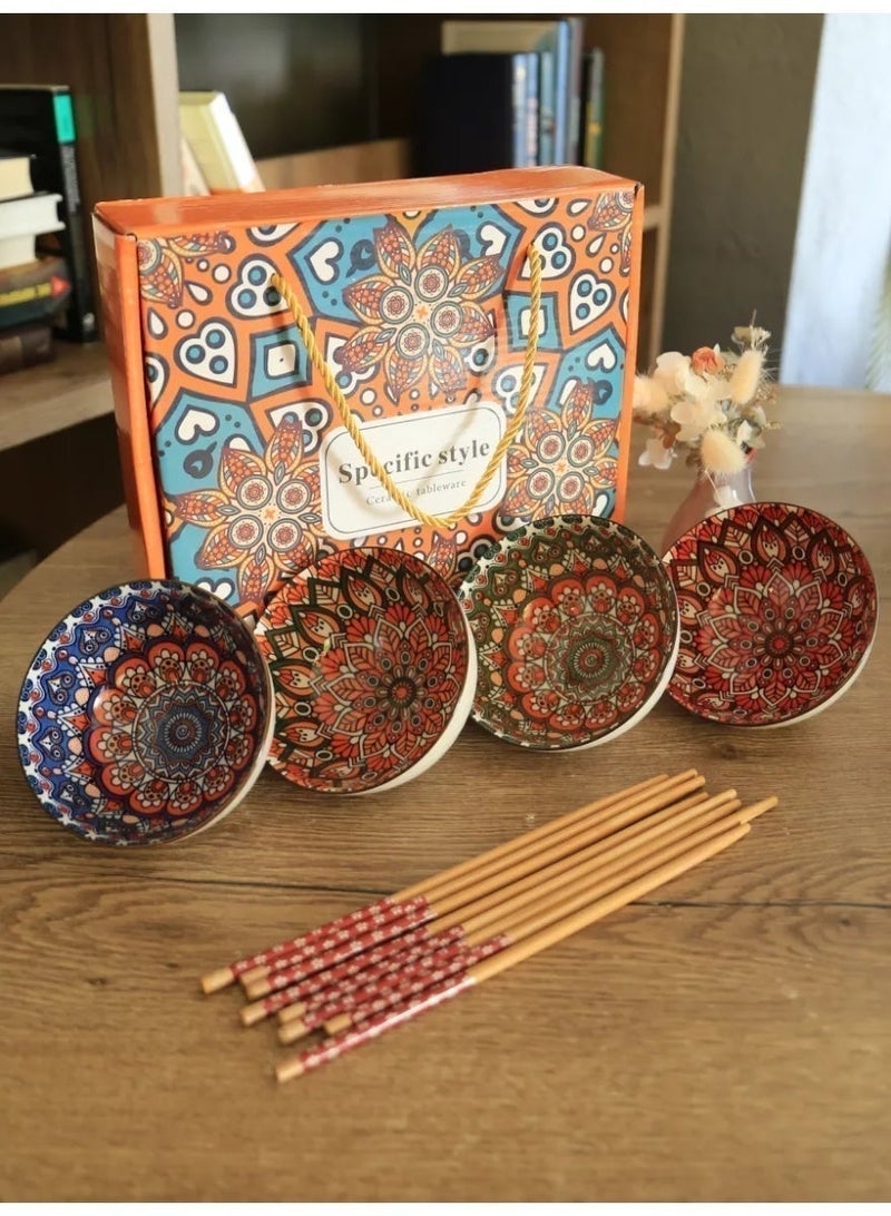 Ceramic Serving Bowls, Rice Bowl with Gift Box, Bohemian Style Pottery Bowls, Porcelain Serving Bowls for Rice, Creal, Dessert, 10oz/300ml - Image 3