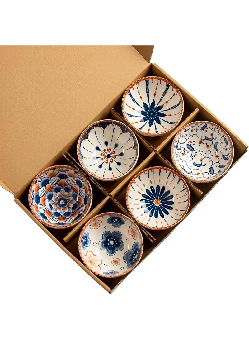 Ceramic Serving Bowls, Rice Bowl with Gift Box, Bohemian Style Pottery Bowls, Porcelain Serving Bowls for Rice, Creal, Dessert, 10oz/300ml - Image 1