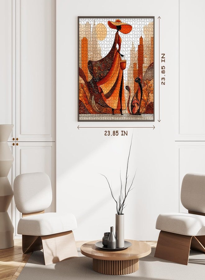 PICKFORU Impossible Puzzle for Adults 1000 Pieces, PICKFORU Orange Time Jigsaw Puzzle Beauty Women Aesthetic Art, Cat Elegant Lady Challenge Puzzle - Image 3