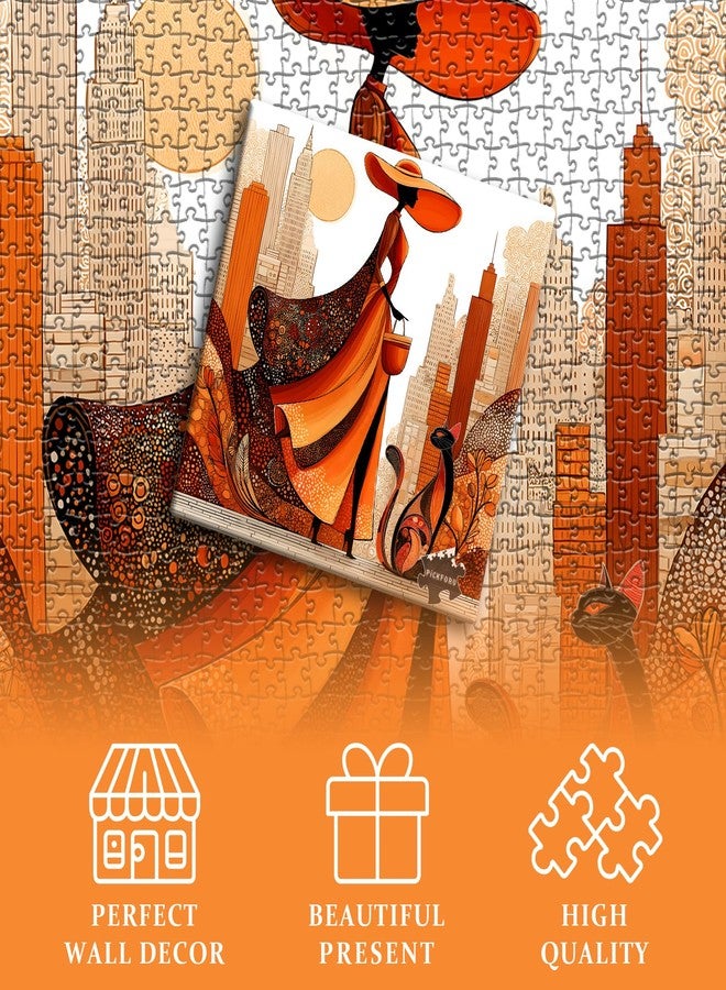 PICKFORU Impossible Puzzle for Adults 1000 Pieces, PICKFORU Orange Time Jigsaw Puzzle Beauty Women Aesthetic Art, Cat Elegant Lady Challenge Puzzle - Image 5