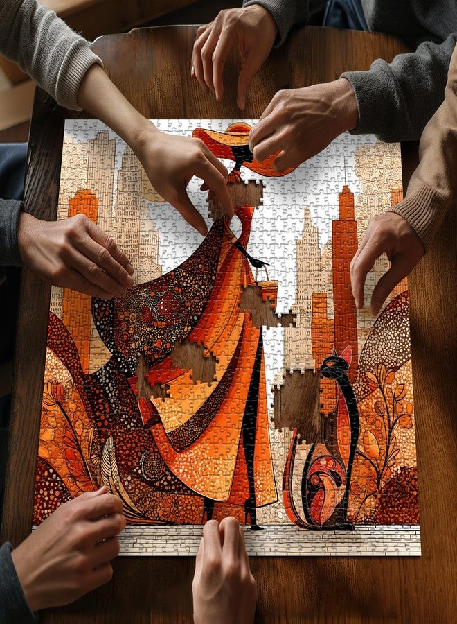 PICKFORU Impossible Puzzle for Adults 1000 Pieces, PICKFORU Orange Time Jigsaw Puzzle Beauty Women Aesthetic Art, Cat Elegant Lady Challenge Puzzle - Image 4