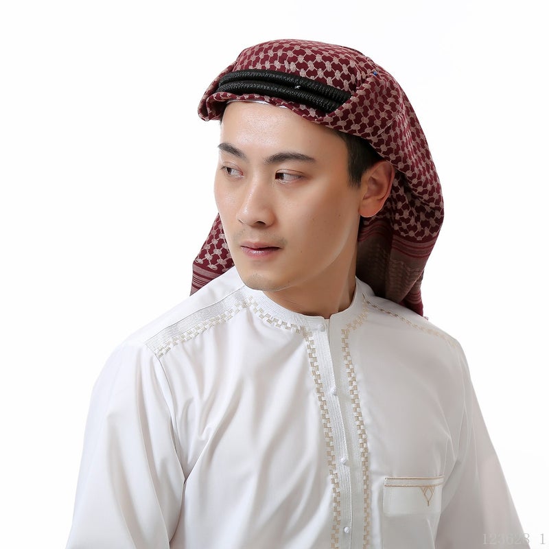 غطاء رأس تركي من القطن بنقشة المربعات - تطريز متعدد الألوان - Image 1
