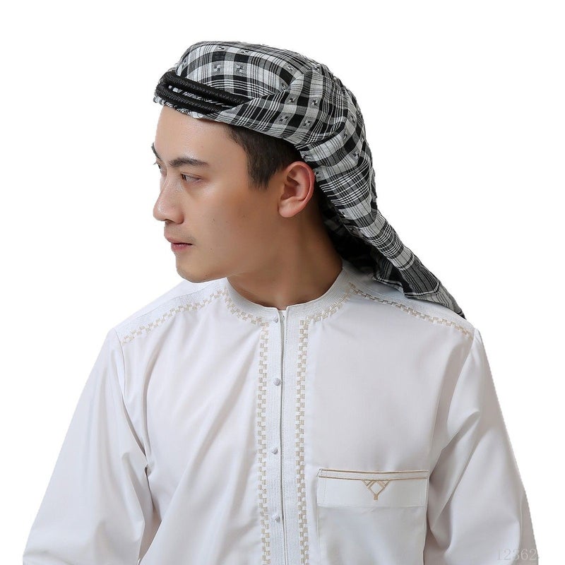 غطاء رأس تركي من القطن بنقشة المربعات - تطريز متعدد الألوان - Image 4
