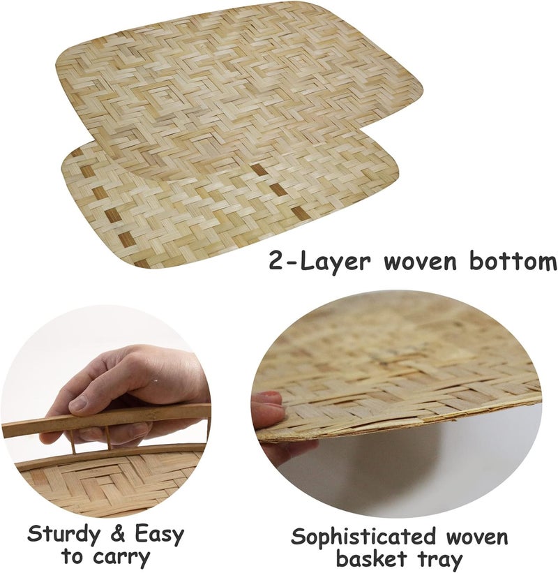 PEMAR Set of 2 Bamboo Wicker Serving Trays for Foods Drinks Rectangular Breakfast Lap Trays with Handles Wooden Decorative Platters for Coffee Table Bed Eating Standard Size - Image 5