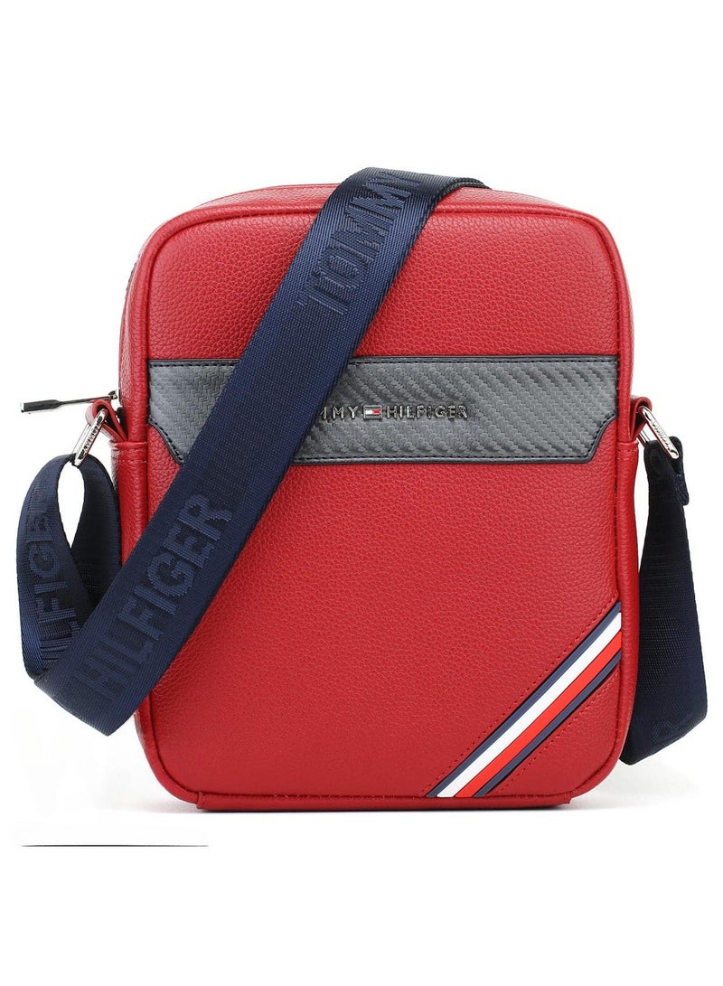 Tommy Hilfiger Plus Red Leather Tommy Hilfiger Crossbody Messenger Bag For Men  - Image 1
