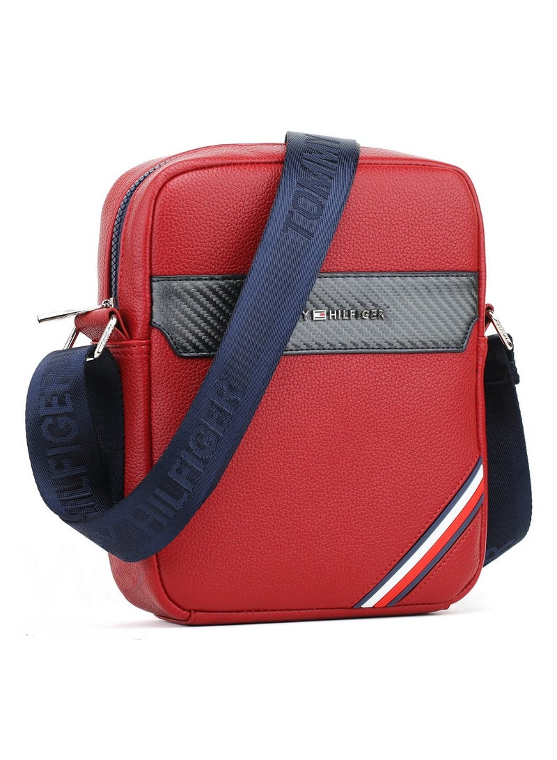 Tommy Hilfiger Plus Red Leather Tommy Hilfiger Crossbody Messenger Bag For Men  - Image 2