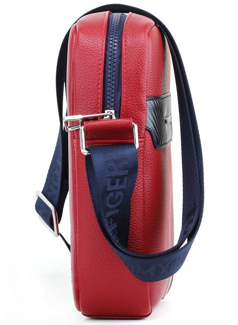 Tommy Hilfiger Plus Red Leather Tommy Hilfiger Crossbody Messenger Bag For Men  - Image 3