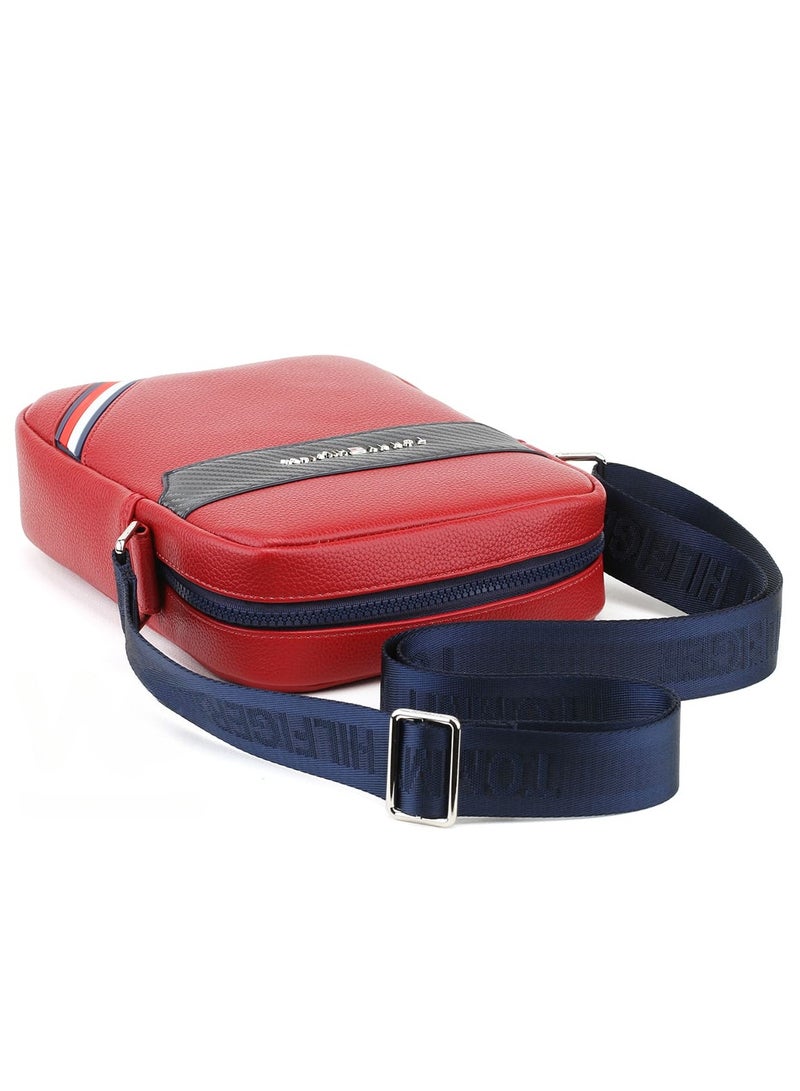Tommy Hilfiger Plus Red Leather Tommy Hilfiger Crossbody Messenger Bag For Men  - Image 5