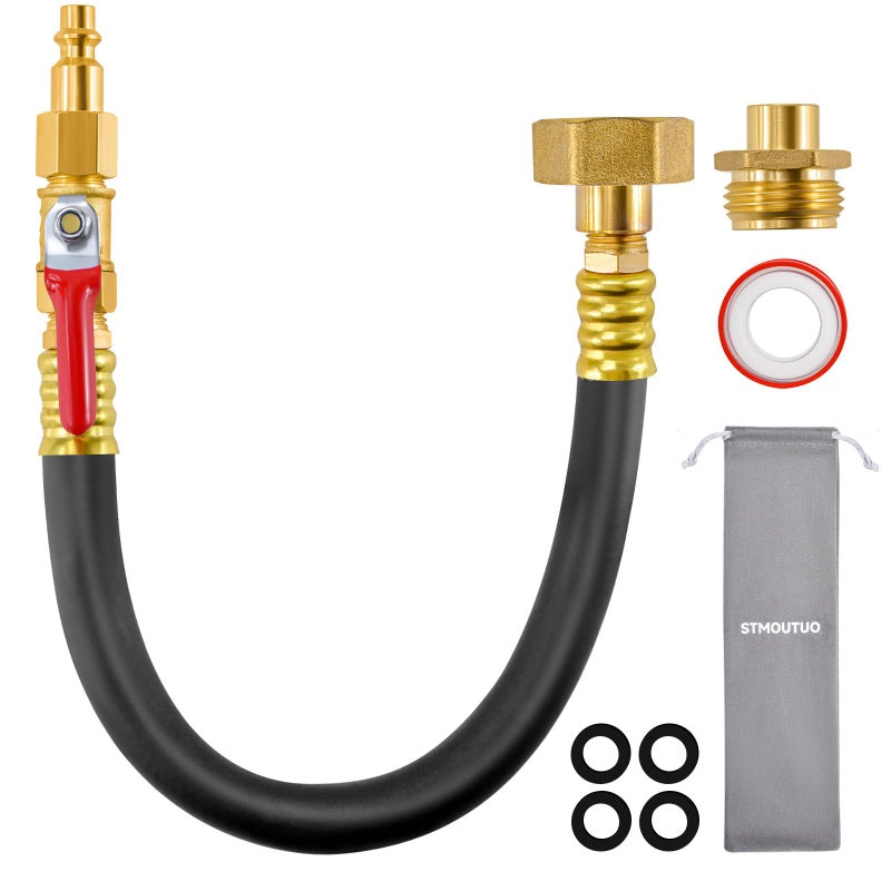 STMOUTUO 169 RV Winterizing kit RV Water Blowout for Camper Sprinkler Systems Boat Motorhome Systems Ship air Compressor Quick Connect Plug to 34 Hose Blowout Adapter with Valve with Bag - Image 2