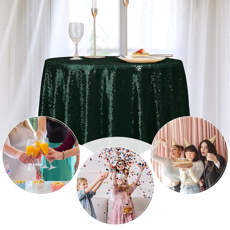 nanbowang Sequin Tablecloth - Dark Green Table Cloths for Parties Rectangular Table Cover Overlay Sequin Fabric Table Linens Birthday/Baby Shower/Tea Party Decor - Image 4