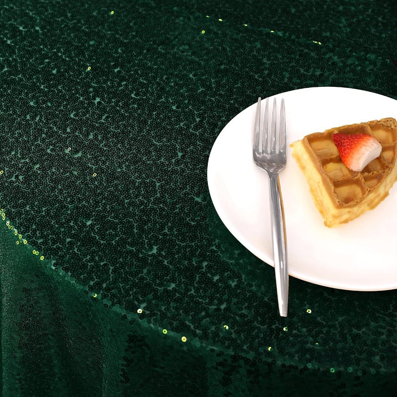 nanbowang Sequin Tablecloth - Dark Green Table Cloths for Parties Rectangular Table Cover Overlay Sequin Fabric Table Linens Birthday/Baby Shower/Tea Party Decor - Image 2