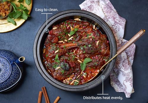 Kook طاجن مغربي كوك، وعاء طهي من الحديد الزهر المينا، طاجين بغطاء مغلق على شكل مخروط سيراميك، 3.3 QT، (أزرق حجري) - Image 4