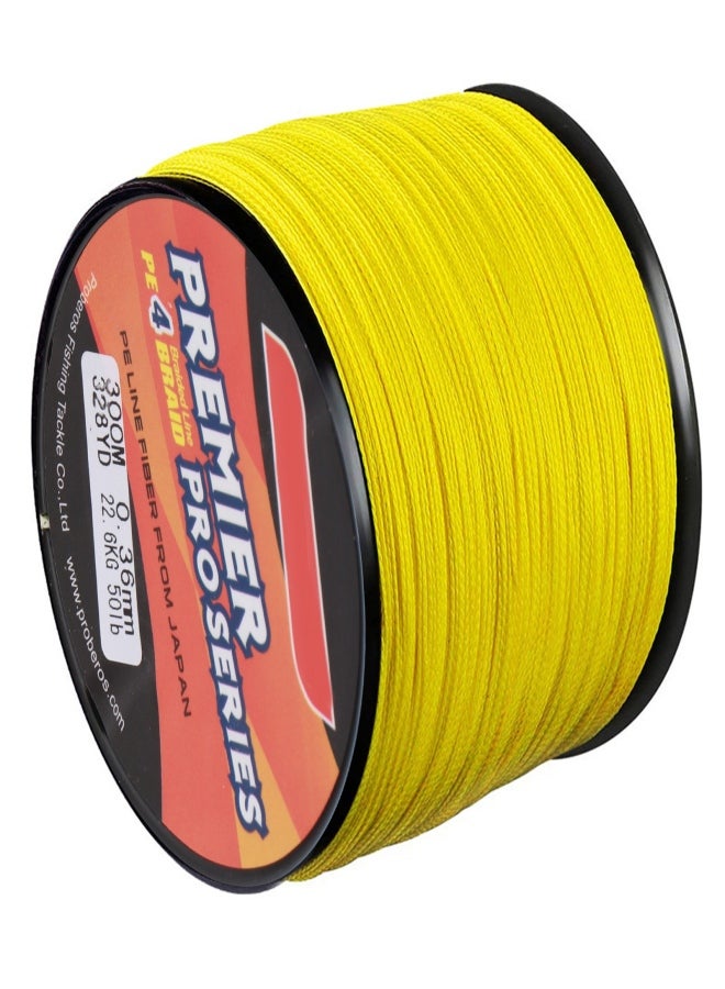 Proberos 5.0/50LB Fishing Wire Abrasion Resistant Fishing Tape 4 Stranded Braided PE Fishing Line for Seawater Freshwater 300m Yellow - Image 3