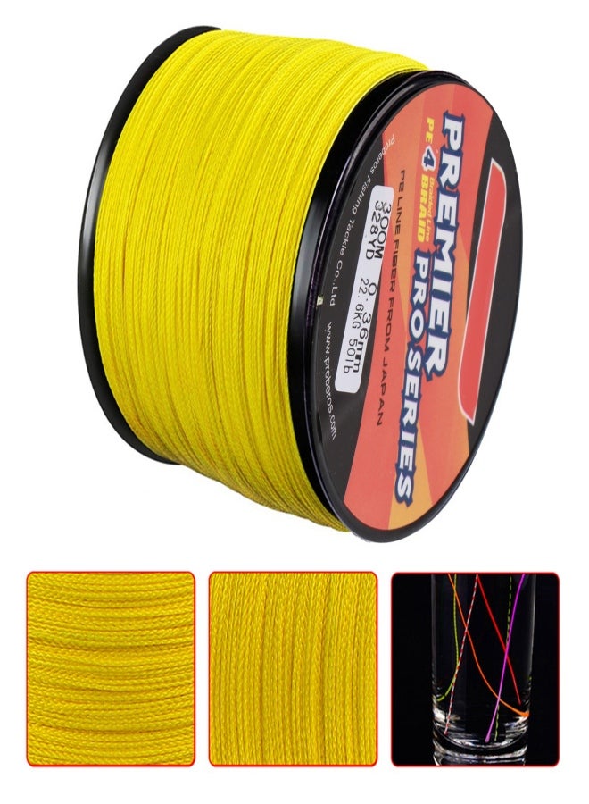 Proberos 5.0/50LB Fishing Wire Abrasion Resistant Fishing Tape 4 Stranded Braided PE Fishing Line for Seawater Freshwater 300m Yellow - Image 4