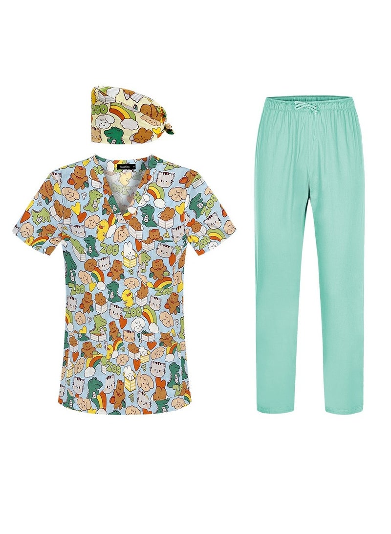 KUYING New V-neck Printed Short Sleeved Pants Surgical Gown And Work Uniform  - Image 1