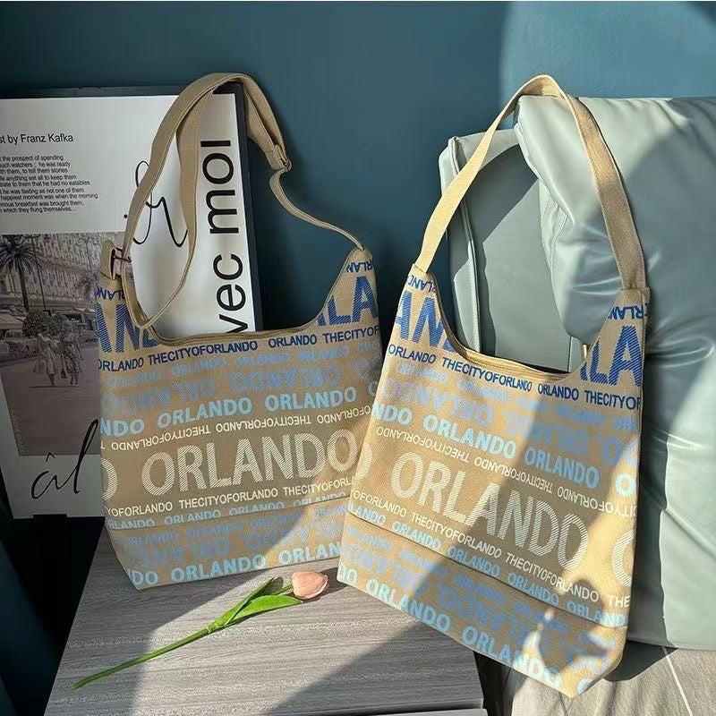 Iceland Canvas Shoulder Bag with Letters (Dilraba Style) Large Capacity - Image 3