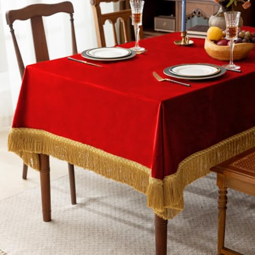 F-CHU Small Square Tablecloth 36 x 36 Inch Velvet Table Cloth Solid Red Small Round Table Cover for Nightstand End Bedside Table Tabletop Decoration，Red Tablecloth - Image 3