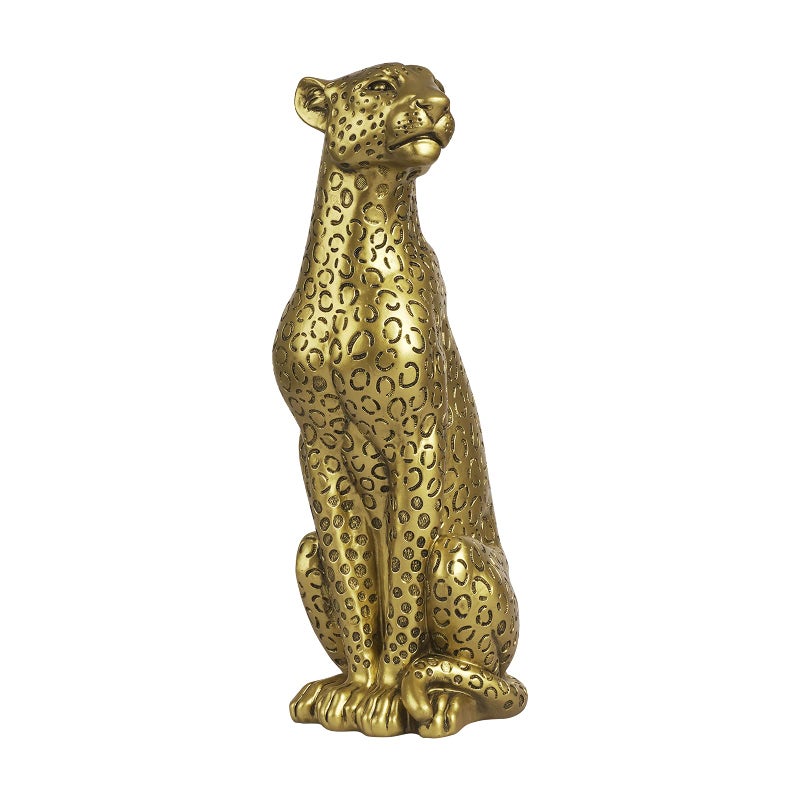 POLYDUKE Modern Polyresin 11 H Gold Cheetah Figurine Sitting Home Decor Realistic Antique Classical Leopard Resin Animal Ornament Statues Living Room Decor Ornament Figures