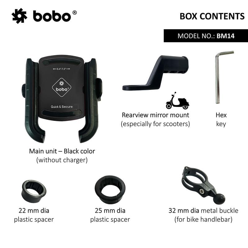 Bobo BM14 Quick Release Enhanced BM4 Waterproof Bike/Motorcycle/Scooter Mobile Phone Holder Mount, Ideal for Maps and GPS Navigation (Black) - Image 5