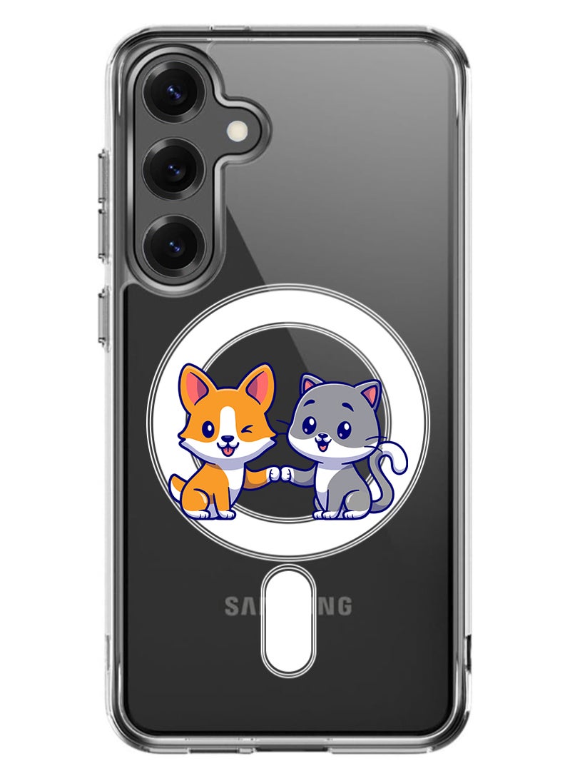 Theodor Magnetic Case for Samsung Galaxy S25 6.2-inch Compatible with MagSafe Wireless Charging, Shockproof Phone Bumper Cover Cat and dog friendship - Image 1