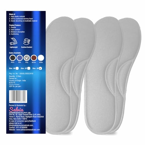 Footvital Memory Foam Shoe Insoles for Men and Women | Soft Cushioned Inserts for Long Standing and Walking | Supports Heel and Arch | Shock Absorbing | Moisture Absorbing | Lightweight Washable Insoles for All Shoes | 2 Pairs | Grey | Size 8 - Image 2