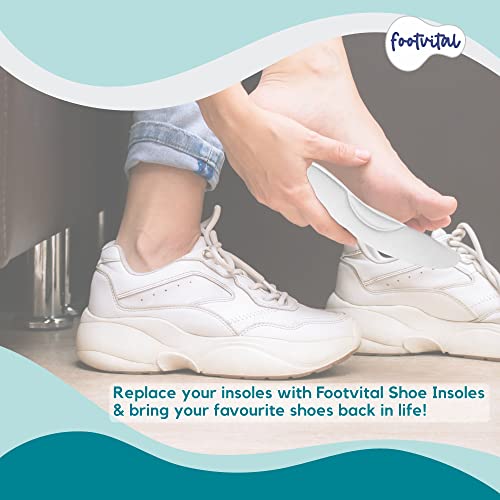 Footvital Memory Foam Shoe Insoles for Men and Women | Soft Cushioned Inserts for Long Standing and Walking | Supports Heel and Arch | Shock Absorbing | Moisture Absorbing | Lightweight Washable Insoles for All Shoes | 2 Pairs | Grey | Size 8 - Image 5