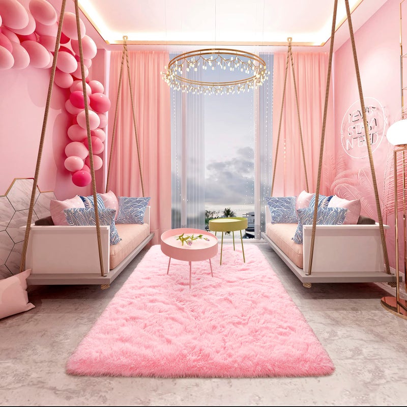 Noahas Fluffy 4x5.3 Pink Rugs for Bedroom Girls,Shaggy Kids Rug,Thick Shag Throw Floor Carpet,Soft Non-Slip Dorm Nursery Area Rugs for Living Room Home Decor Aesthetic - Image 5