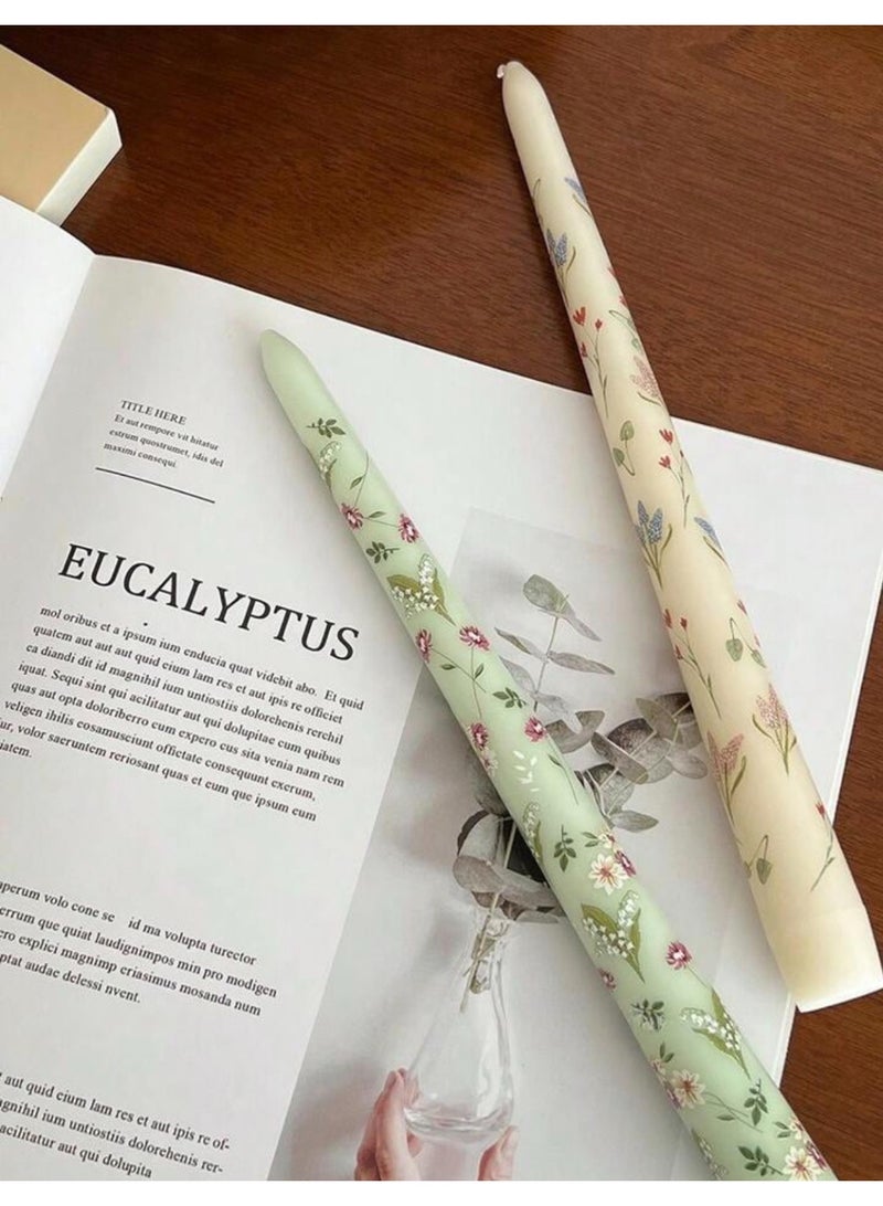 Sweet Cathy Taper Candle Floral Printed  Unscented and Smokeles Long Burning Candles 2pcs 25cm Ideal for Dinner Home Decor Gifts Parties Weddings - Image 4
