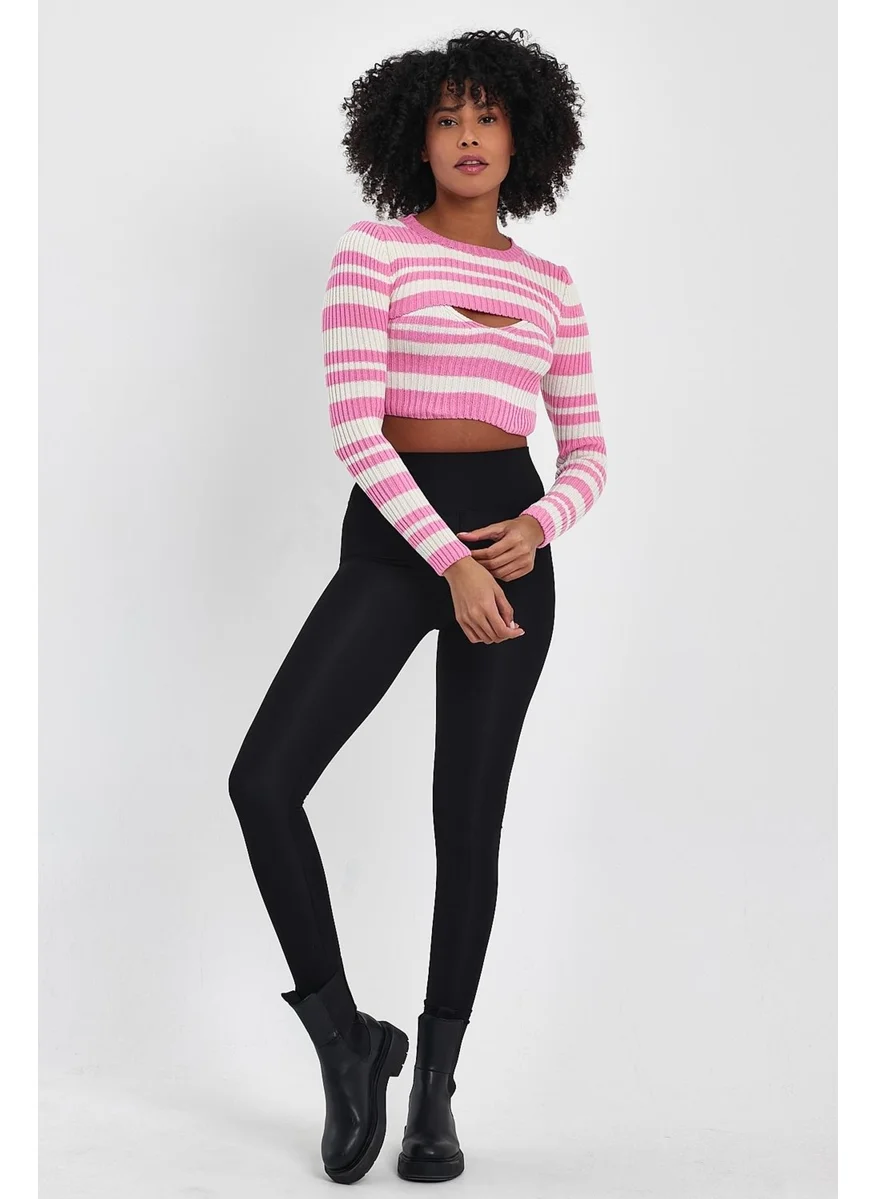 Alexandergardi Alexandergardı Window Detailed Pink Crop Sweater (A92372-S)