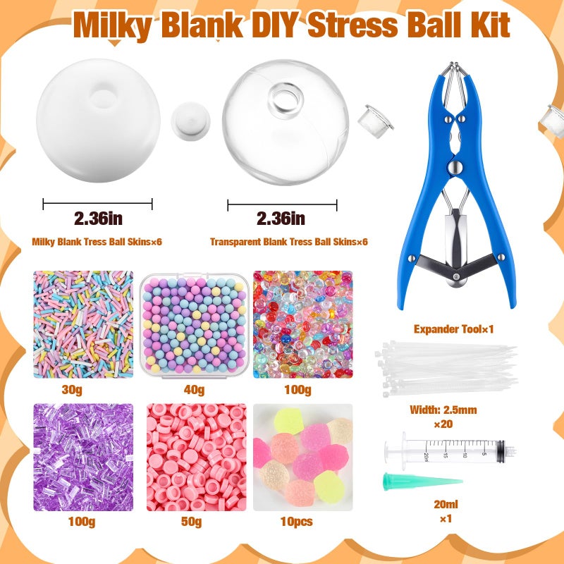 Simgoing 12 Sets DIY Stress Ball Making Kit Milky Blank Stress Ball DIY Kit with 12 Skins Empty Squeeze Balls Fill Beads Expander Tool Vacuum Evacuating Device for Make Pressure Balls(Warm Color,C) - Image 2