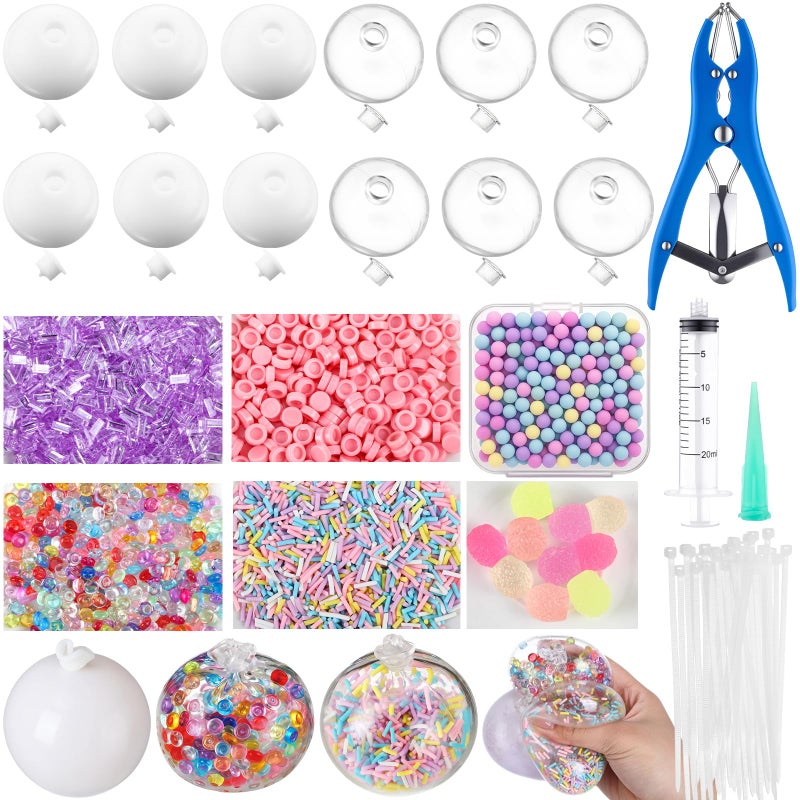 Simgoing 12 Sets DIY Stress Ball Making Kit Milky Blank Stress Ball DIY Kit with 12 Skins Empty Squeeze Balls Fill Beads Expander Tool Vacuum Evacuating Device for Make Pressure Balls(Warm Color,C) - Image 1