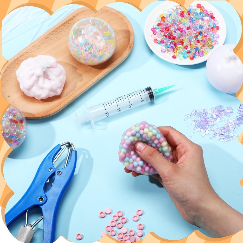 Simgoing 12 Sets DIY Stress Ball Making Kit Milky Blank Stress Ball DIY Kit with 12 Skins Empty Squeeze Balls Fill Beads Expander Tool Vacuum Evacuating Device for Make Pressure Balls(Warm Color,C) - Image 5