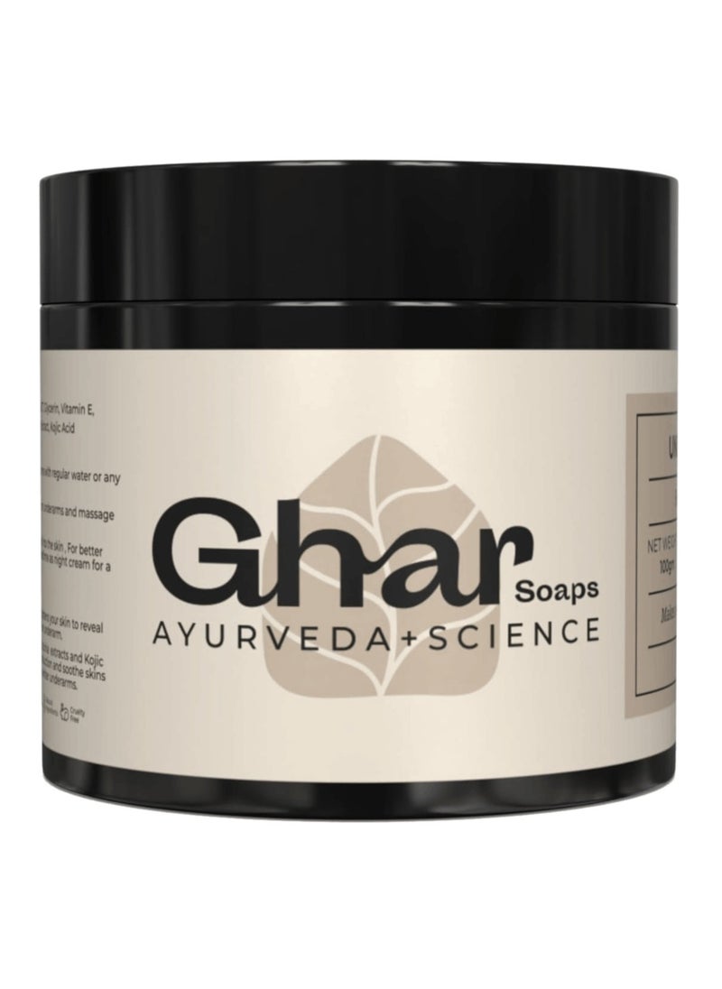 GHAR SOAPS Underarm Whitening Cream for Sensitive Parts 100 gm | Gently Brightens and Lightens Dark Pigmented Areas - Underarms, Knees, Elbows, and More for an Even Skin Tone
