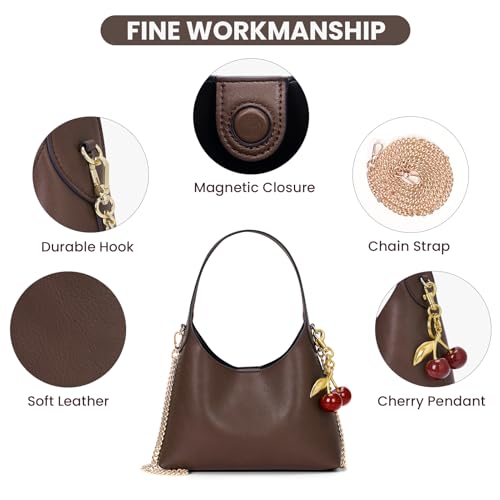 JQWSVE Small Hobo Bags for Women Cherry Shoulder Bag Purse Faux Leather Tote Handbag Trendy Chain Crossbody Bag - Image 4