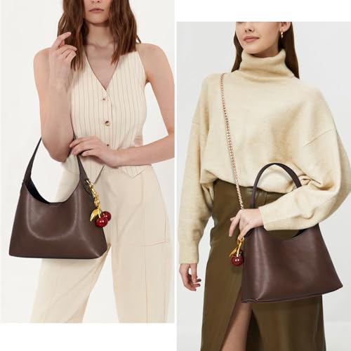 JQWSVE Small Hobo Bags for Women Cherry Shoulder Bag Purse Faux Leather Tote Handbag Trendy Chain Crossbody Bag - Image 2