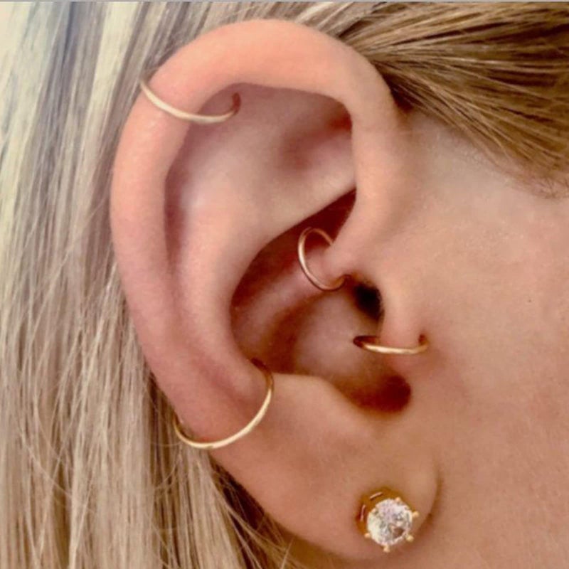 QWALIT Fake Gold Nose Ring & Earrings - Double Hoops, Clip On, Faux Nose Ring Cuff - Image 5