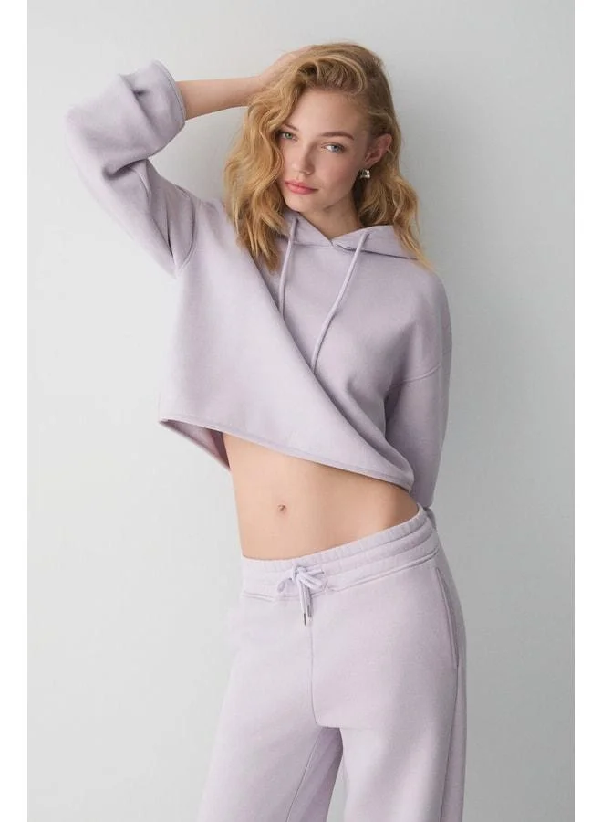 AYATRE Women's Organic Cotton Hooded Set with Polyester Lining, Regular Waist, Elastic, Lilac.